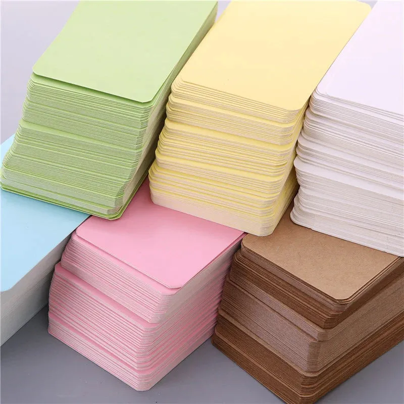 100 pz/scatola carta Kraft colore biglietto da visita vuoto messaggio biglietto di ringraziamento biglietto da scrittura etichet