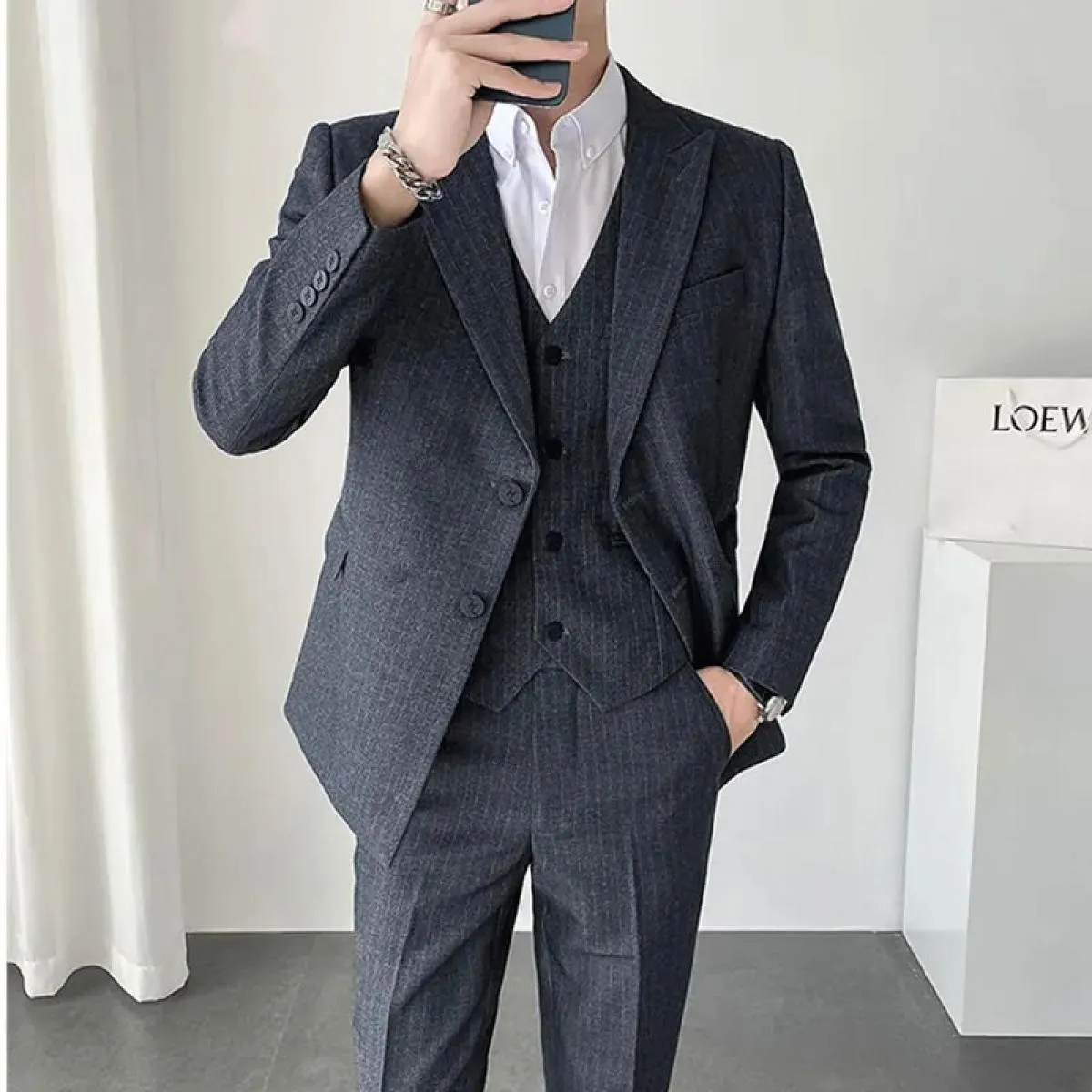2022 Uomo Slim Fit Business Casual Stripe 3 pezzi Set maschile alta qualità formale sposo abito da sposa giacca gilet pantaloni
