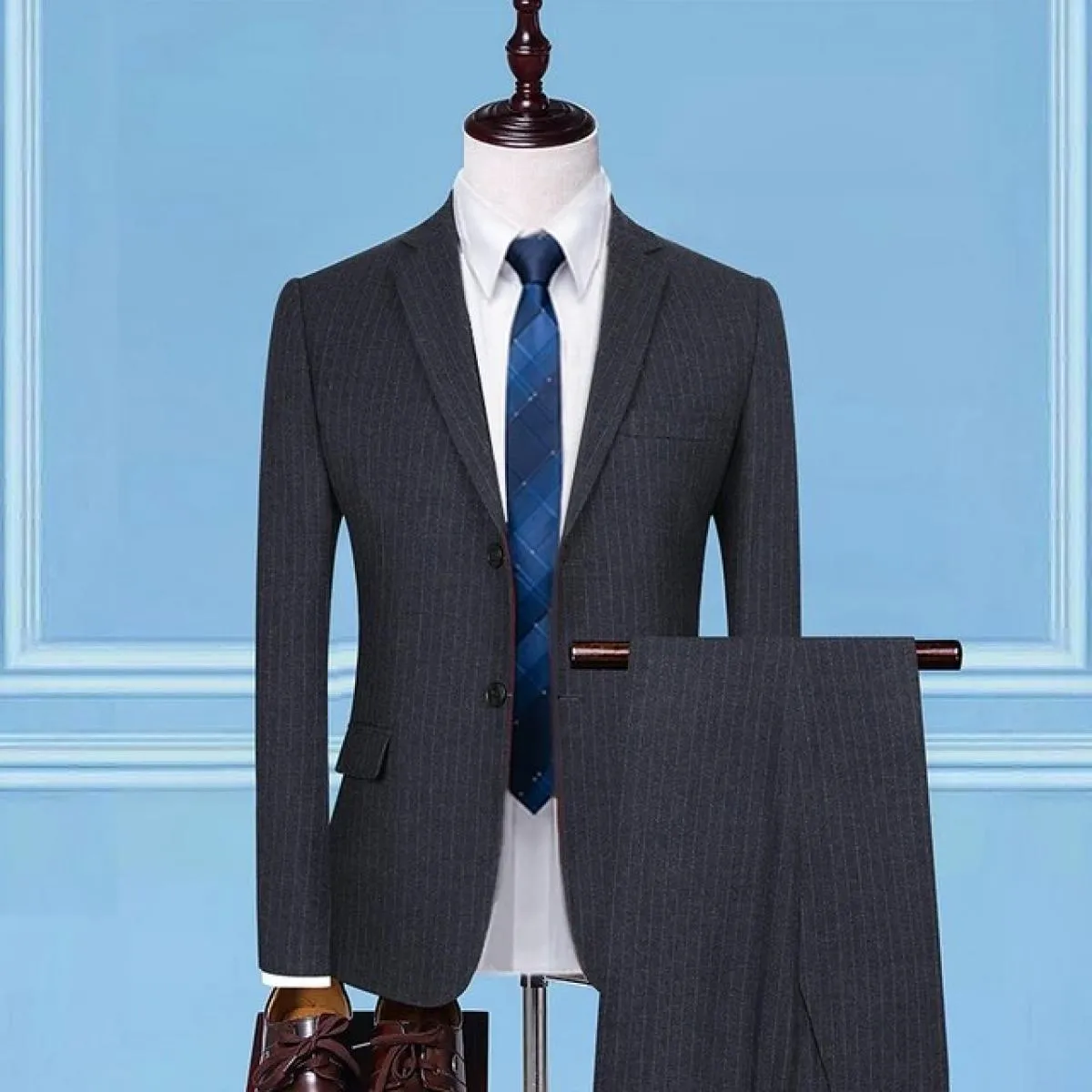 2022 Uomo Slim Fit Business Casual Stripe 3 pezzi Set maschile alta qualità formale sposo abito da sposa giacca gilet pantaloni