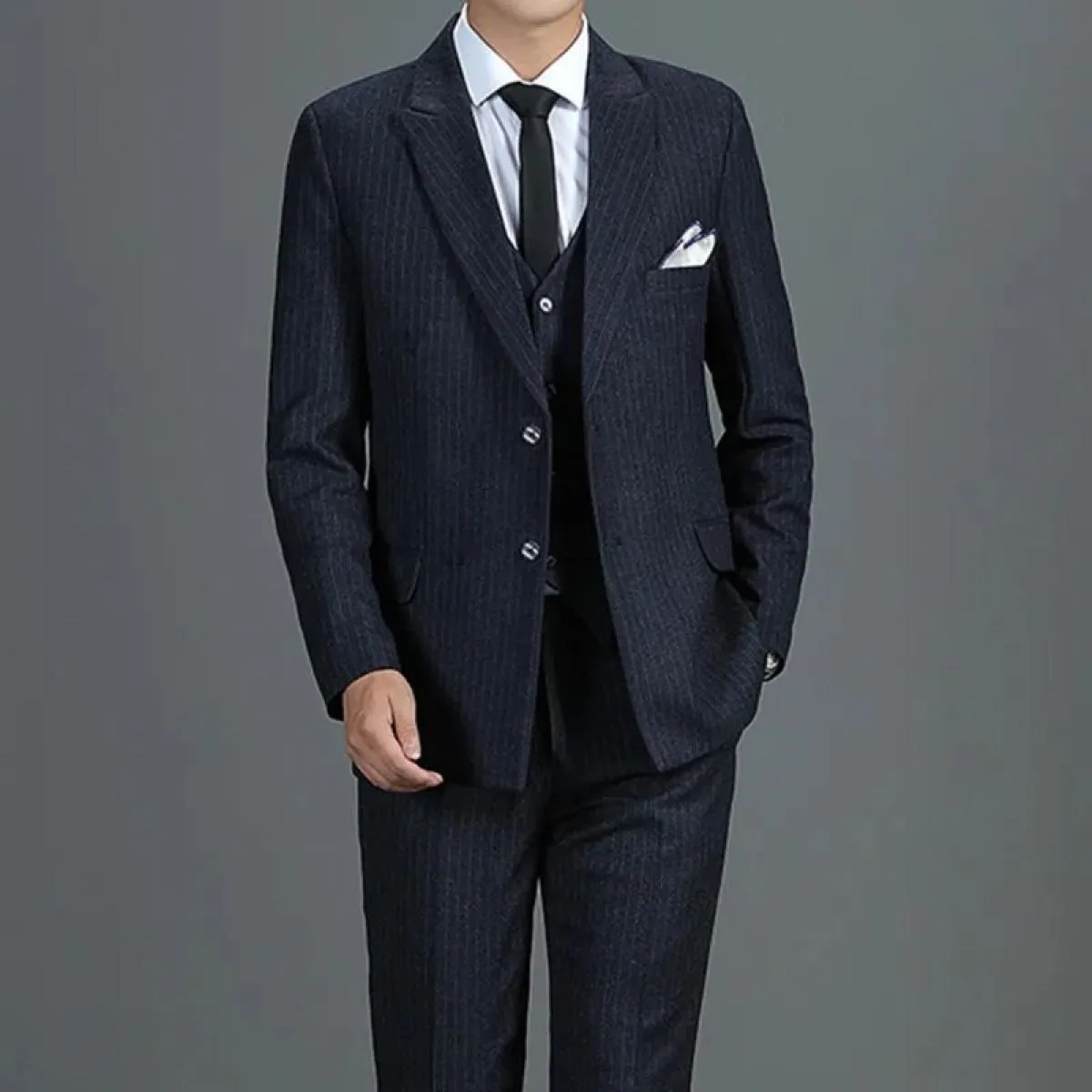 2022 Uomo Slim Fit Business Casual Stripe 3 pezzi Set maschile alta qualità formale sposo abito da sposa giacca gilet pantaloni