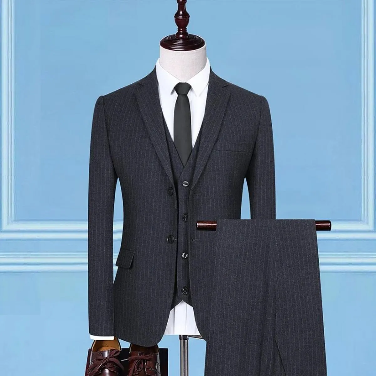 2022 Uomo Slim Fit Business Casual Stripe 3 pezzi Set maschile alta qualità formale sposo abito da sposa giacca gilet pantaloni