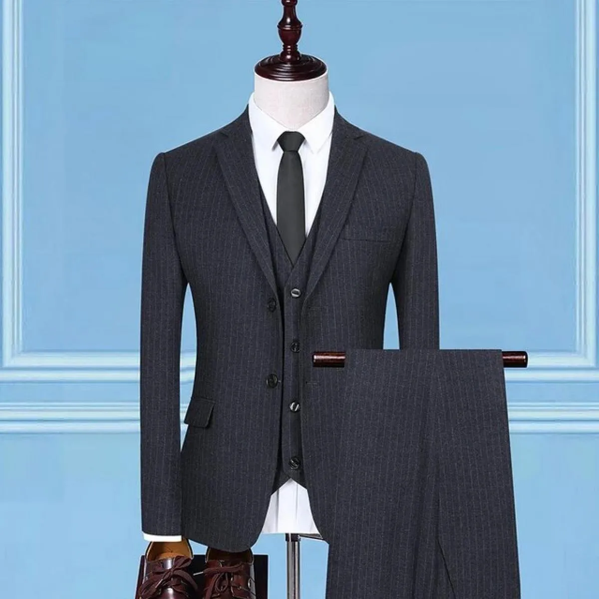 2022 Uomo Slim Fit Business Casual Stripe 3 pezzi Set maschile alta qualità formale sposo abito da sposa giacca gilet pantaloni