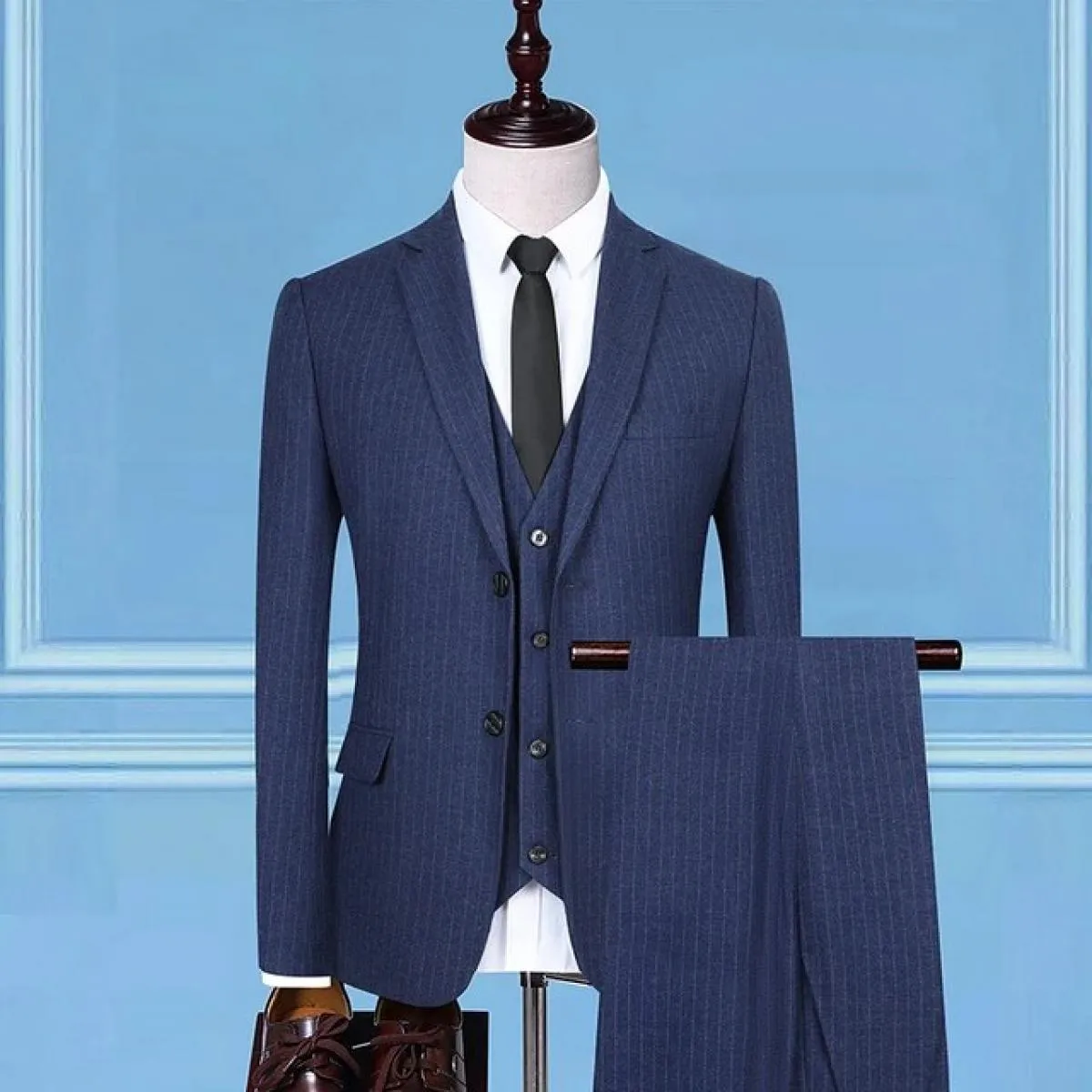2022 Uomo Slim Fit Business Casual Stripe 3 pezzi Set maschile alta qualità formale sposo abito da sposa giacca gilet pantaloni