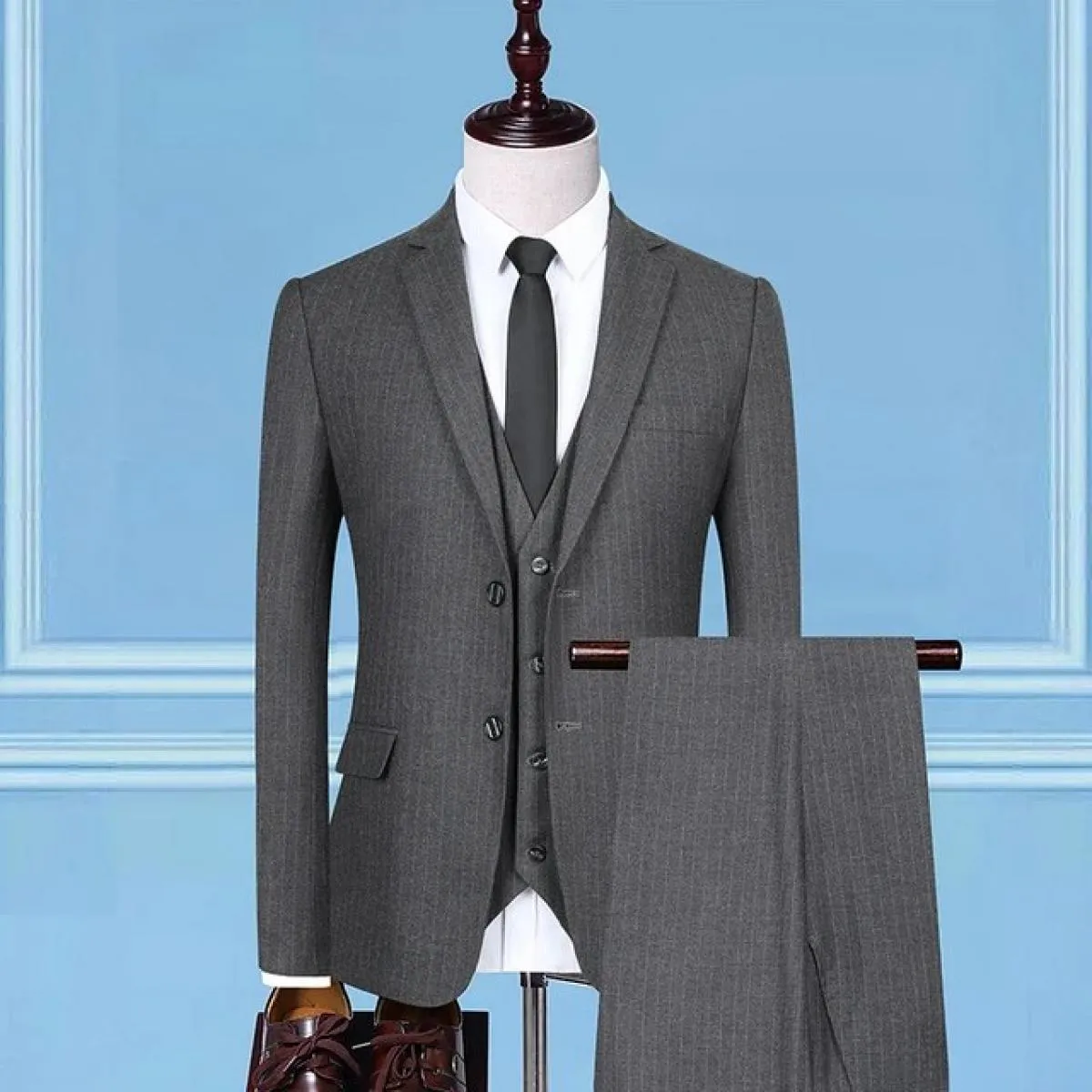 2022 Uomo Slim Fit Business Casual Stripe 3 pezzi Set maschile alta qualità formale sposo abito da sposa giacca gilet pantaloni