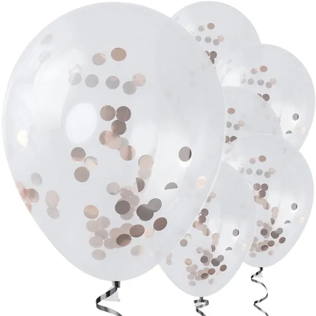5 palloncini coriandoli in oro rosa 30 cm