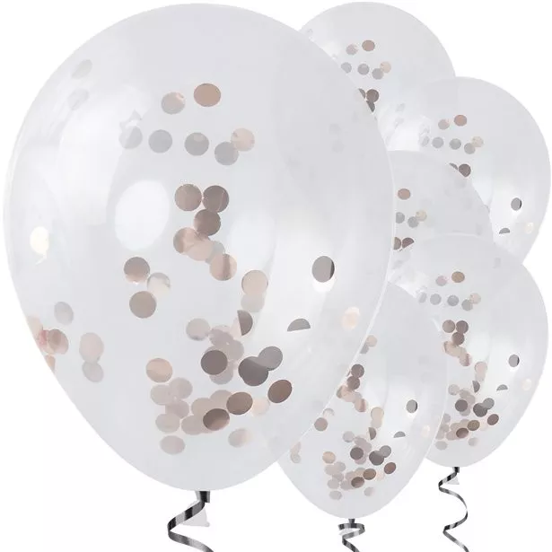 5 palloncini coriandoli in oro rosa 30 cm