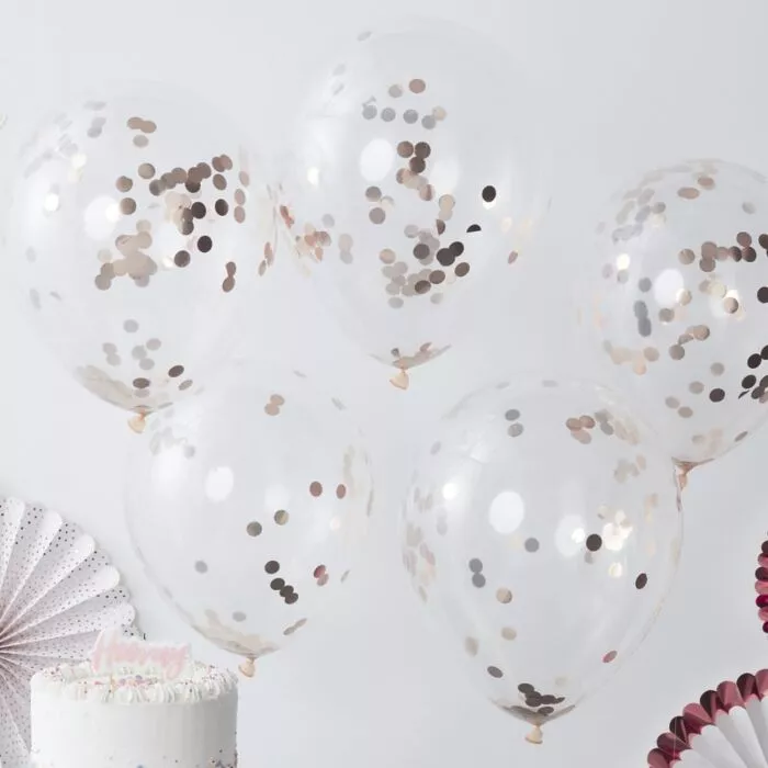 5 palloncini coriandoli in oro rosa 30 cm