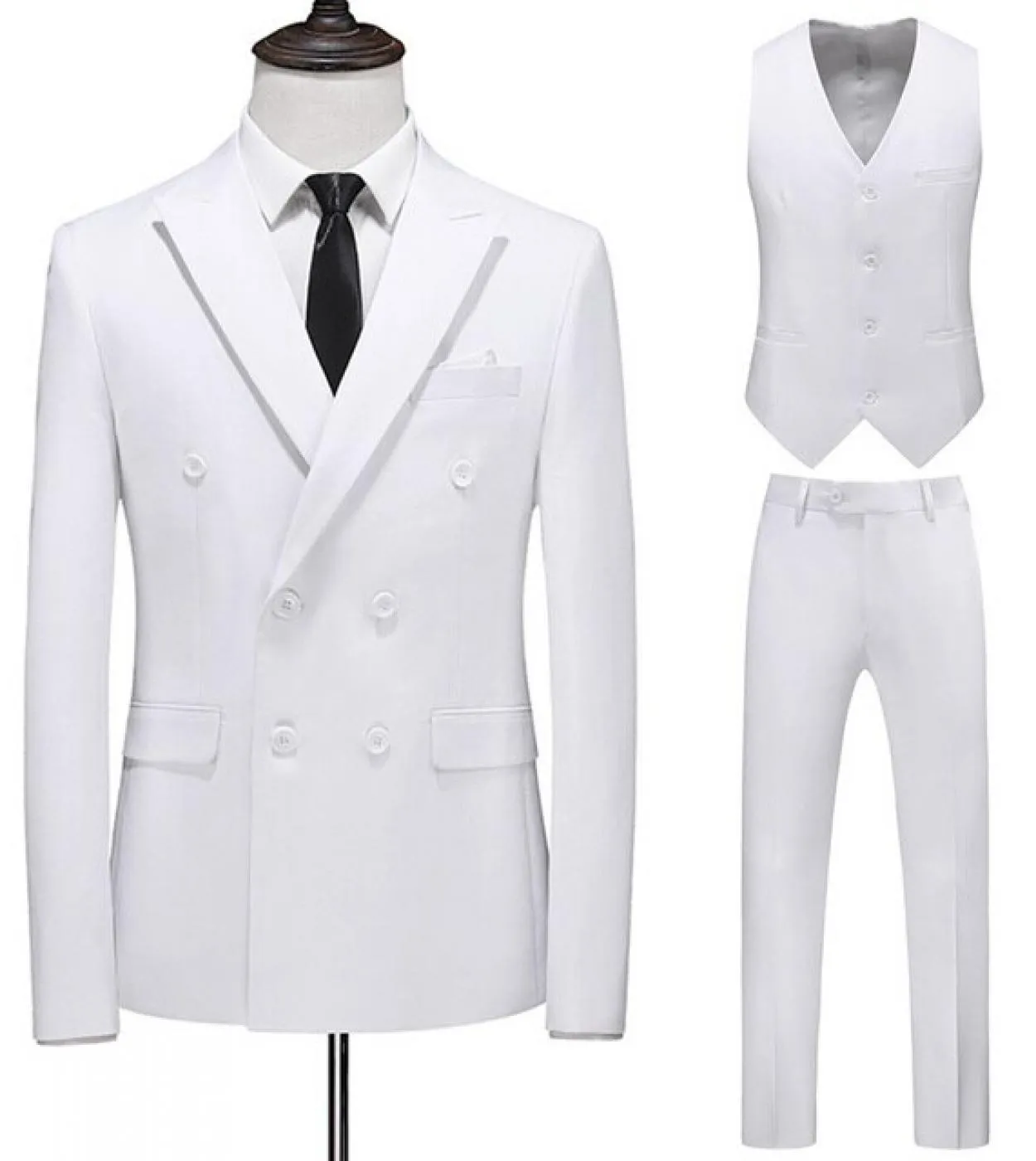 6xl Blazer  Gilet  Pantaloni Abito da uomo Tre pezzi Tinta unita Doppio petto Abiti da lavoro formali Ufficio Sposo Weddi
