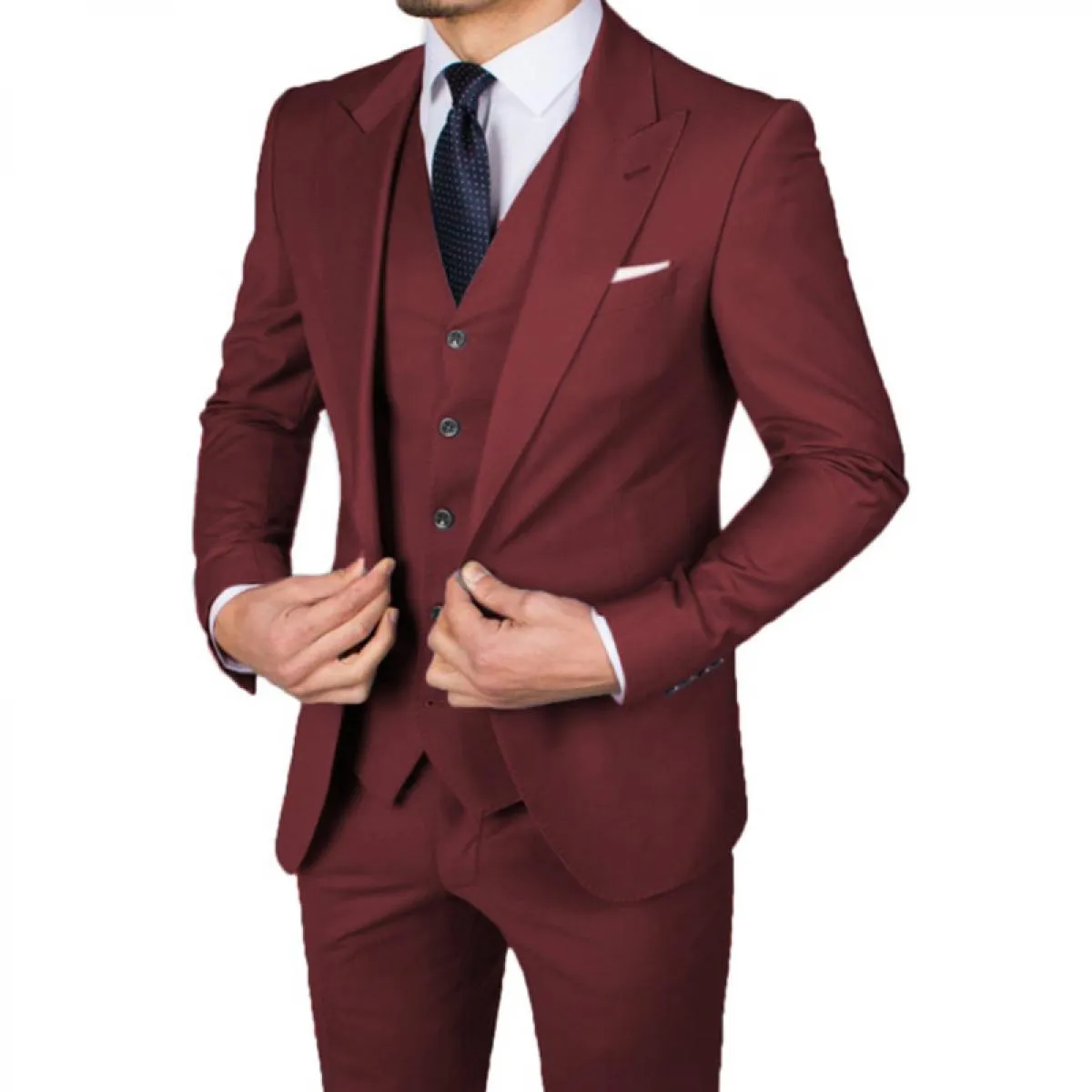 Abiti da uomo casual slim fit con smoking da sposa con risvolto a punta per testimoni dello sposo 3 pezzi pantaloni gilet moda m