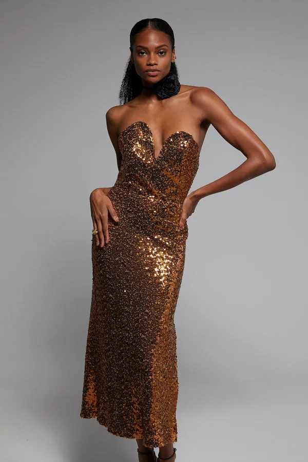 ABITO BRONZO SCOLLO A CUORE SPAILLETTES