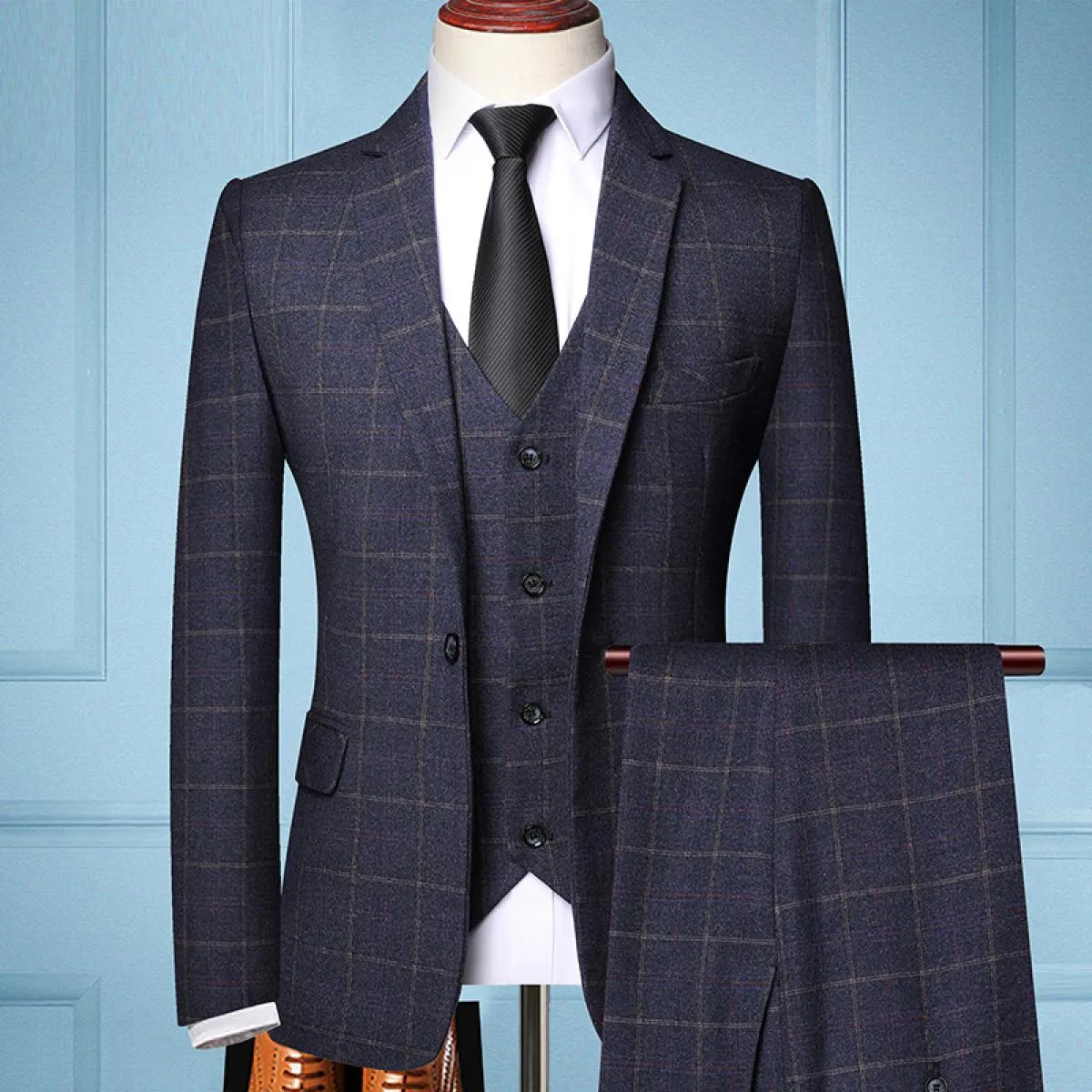 Abito da uomo in 3 pezzi scozzese casual business del 2023 (giacca, pantaloni, gilet) ideale per testimoni dello sposo, matrimon