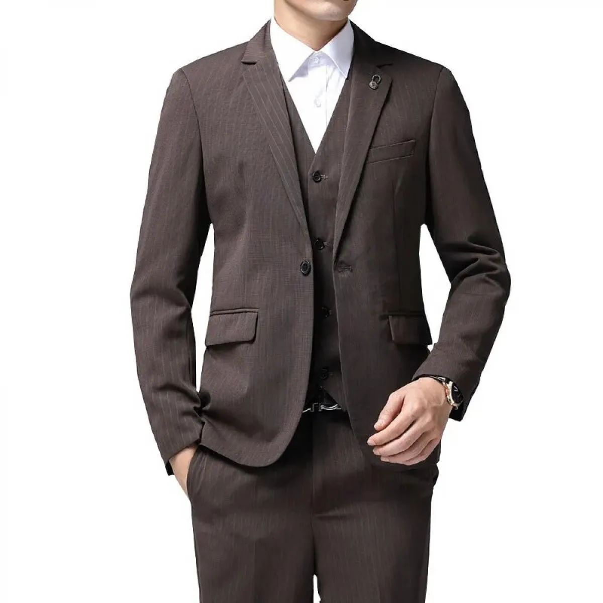 Abito da uomo slim fit a righe completo da 3 pezzi blazer pantaloni gilet professionale formale business casual giacca da sposo