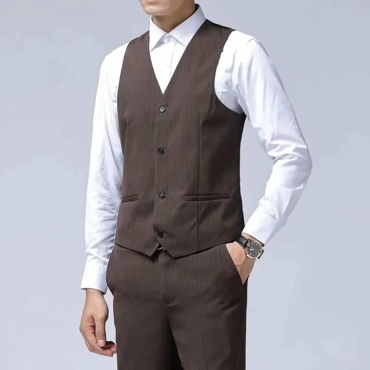 Abito da uomo slim fit a righe completo da 3 pezzi blazer pantaloni gilet professionale formale business casual giacca da sposo