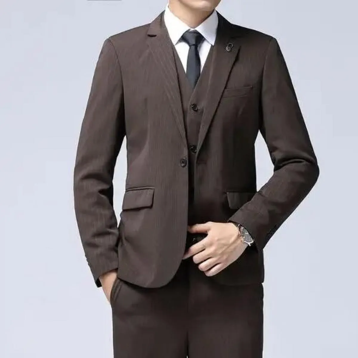 Abito da uomo slim fit a righe completo da 3 pezzi blazer pantaloni gilet professionale formale business casual giacca da sposo