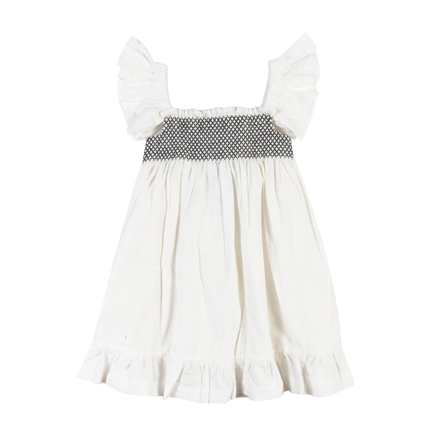 Abito Malta Bianco Con Punto Smock Blu Bambina