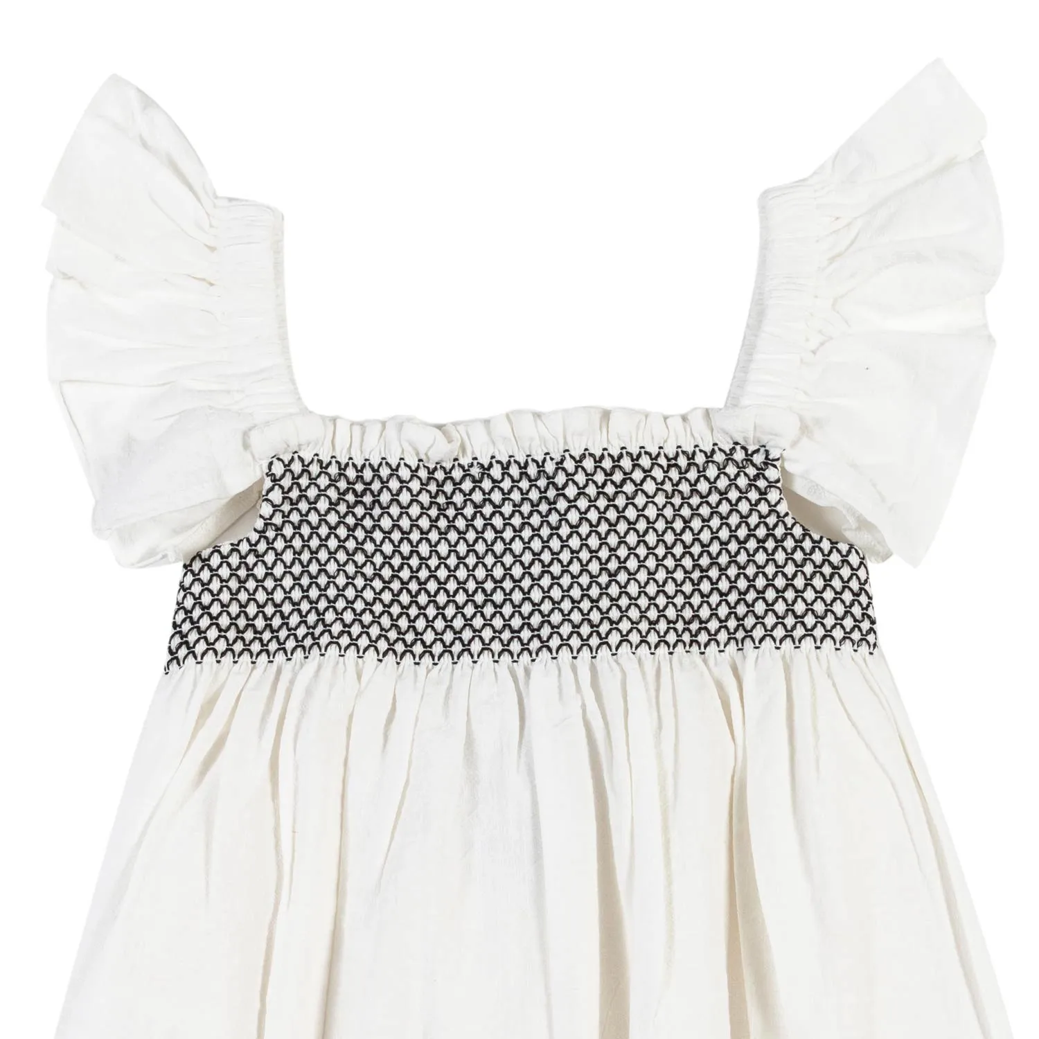 Abito Malta Bianco Con Punto Smock Blu Bambina