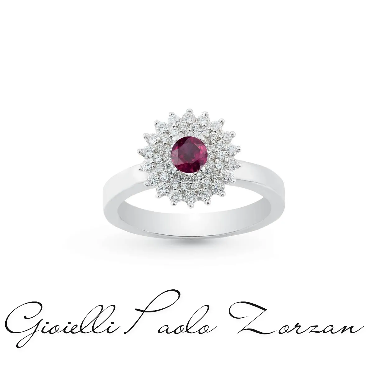 Anello Artlinea in oro bianco 18kt con diamanti e rubino centrale AD499/RU-LB