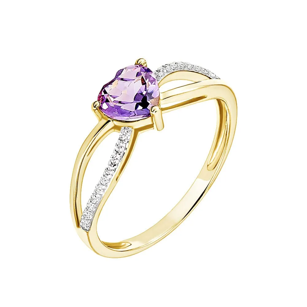 Anello Cuore Amélie Oro Giallo 375/1000 Ametista Viola Cubic Zirconia Bianco 1429859