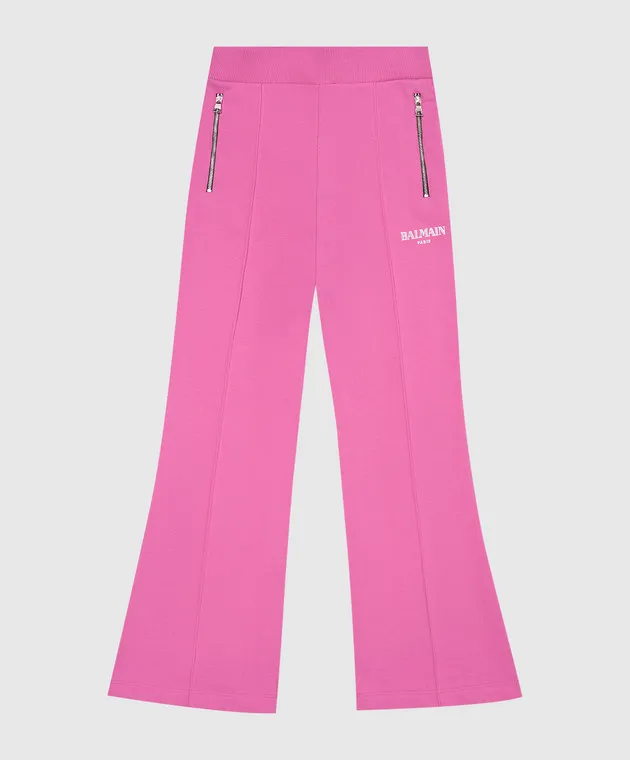 Balmain Pantaloni rosa a zampa da bambino con stampa logo BV6A80Z1753410