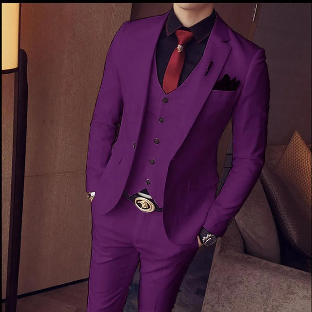 Blazer Set Abiti da uomo Custom Slim Fit 3 pezzi Gentlemen Wedding Groomsmen Abito con colletto standard (giacca + gilet + panta