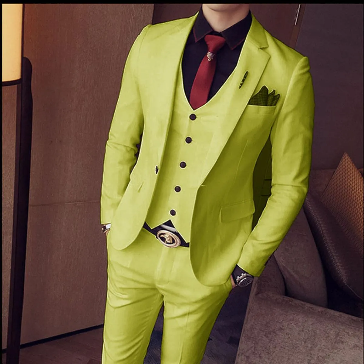 Blazer Set Abiti da uomo Custom Slim Fit 3 pezzi Gentlemen Wedding Groomsmen Abito con colletto standard (giacca + gilet + panta