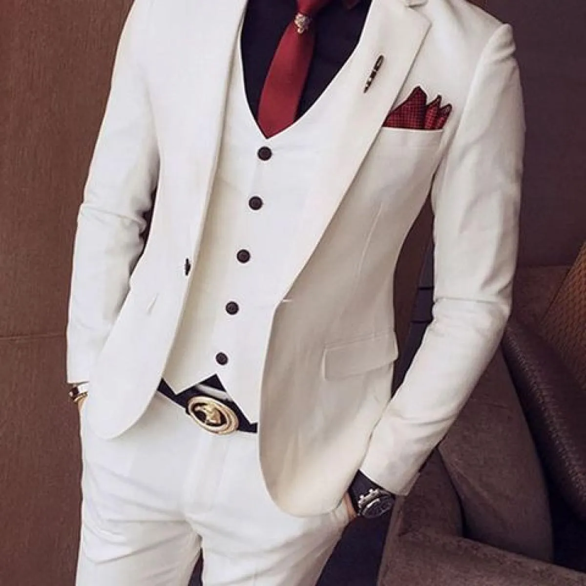 Blazer Set Abiti da uomo Custom Slim Fit 3 pezzi Gentlemen Wedding Groomsmen Abito con colletto standard (giacca + gilet + panta