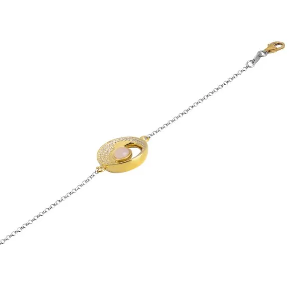 Bracciale con centrale di zirconi e cristallo color quarzo rosa    