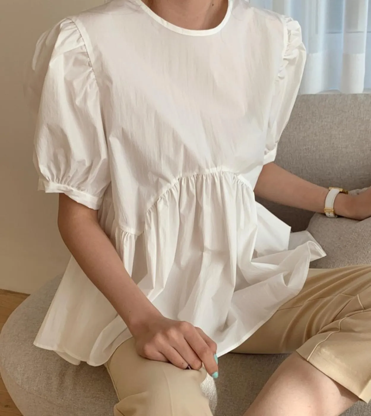 Camicia da donna oversize allentata Estate New Back Bandage Camicette bianche in cotone da donna Casual pieghettato Office Lady