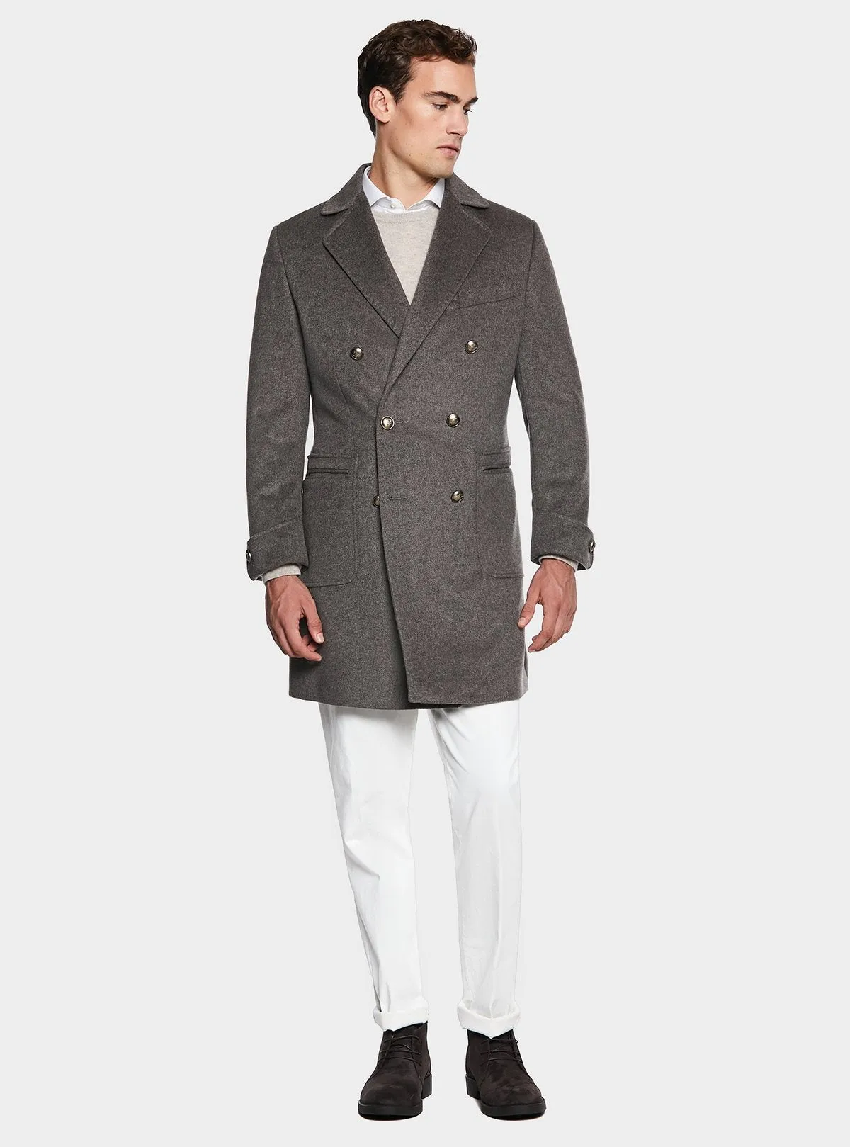   Cappotto doppio petto in misto lana e cashmere      