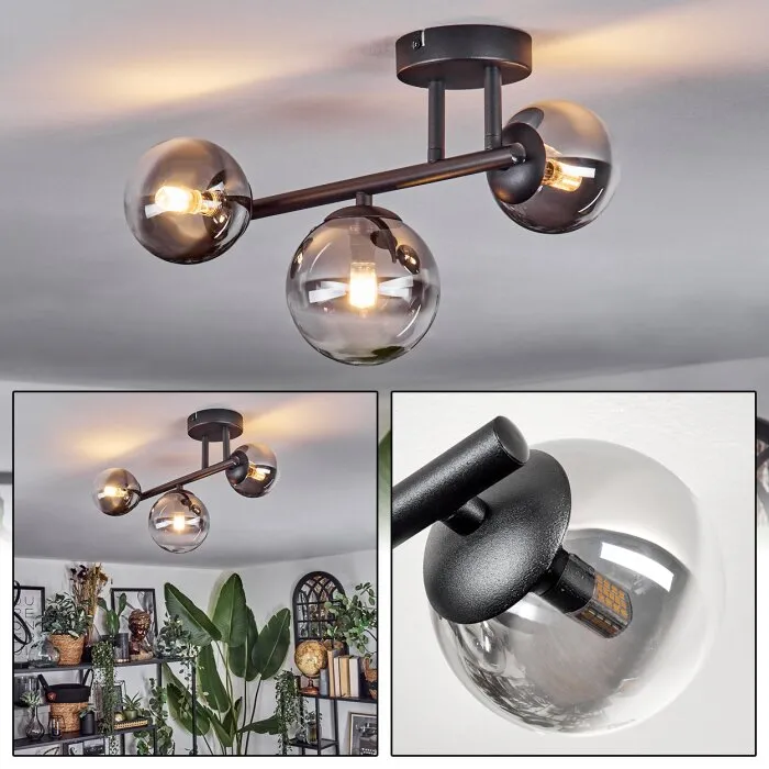 Chehalis Plafoniera, Lampada a sfera Chiaro, Grigio fumo, 3-Luci