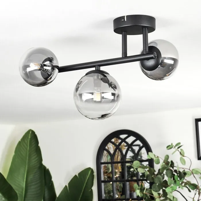 Chehalis Plafoniera, Lampada a sfera Chiaro, Grigio fumo, 3-Luci