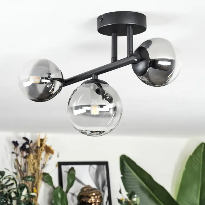 Chehalis Plafoniera, Lampada a sfera Chiaro, Grigio fumo, 3-Luci