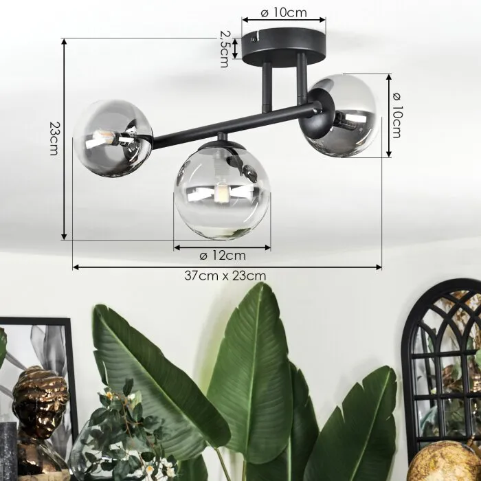 Chehalis Plafoniera, Lampada a sfera Chiaro, Grigio fumo, 3-Luci