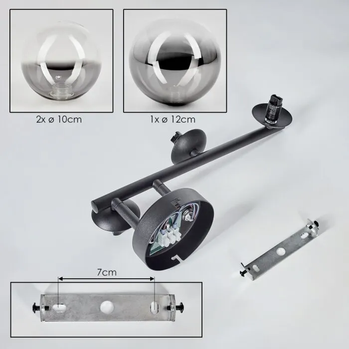 Chehalis Plafoniera, Lampada a sfera Chiaro, Grigio fumo, 3-Luci
