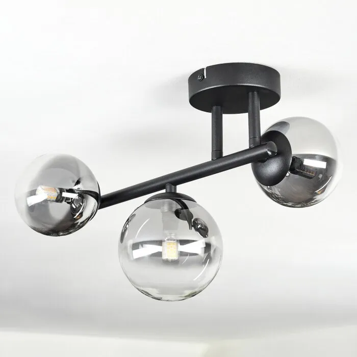 Chehalis Plafoniera, Lampada a sfera Chiaro, Grigio fumo, 3-Luci