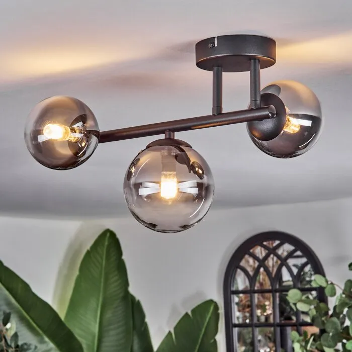 Chehalis Plafoniera, Lampada a sfera Chiaro, Grigio fumo, 3-Luci