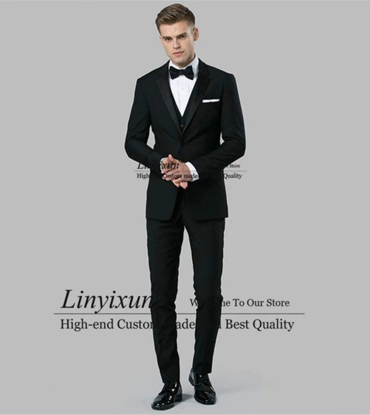 Classico nero da sposa abiti da uomo slim fit sposo smoking banchetto prom blazer 3 pezzi set groomsmen giacca gilet pantaloni c