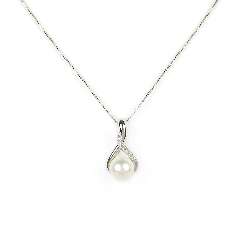 Collana veneziana oro bianco ciondolo perla con zirconi