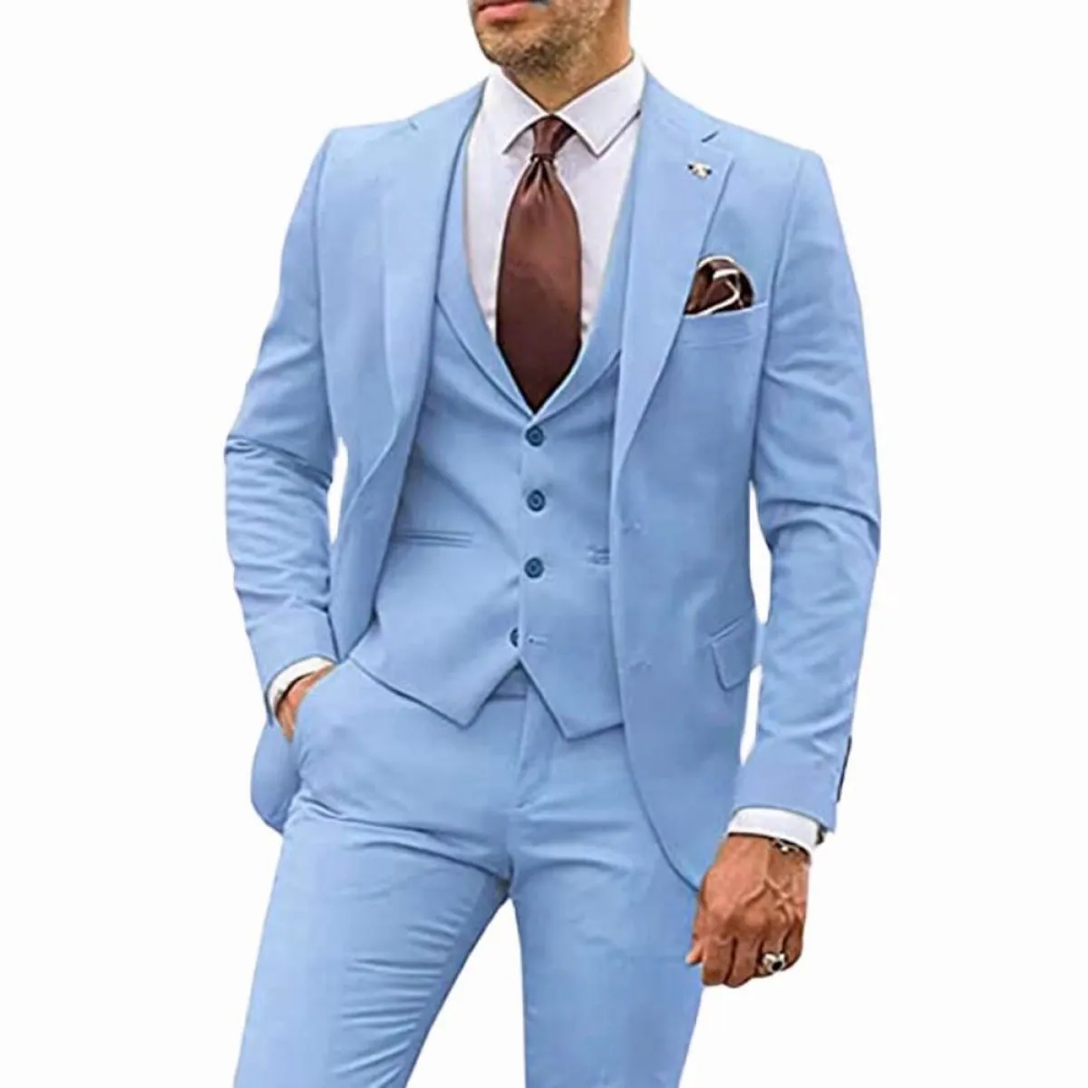 Completo da uomo per feste, affari, casual, smoking da sposo, set di giacche con risvolto con risvolto (giacca + gilet + pantalo