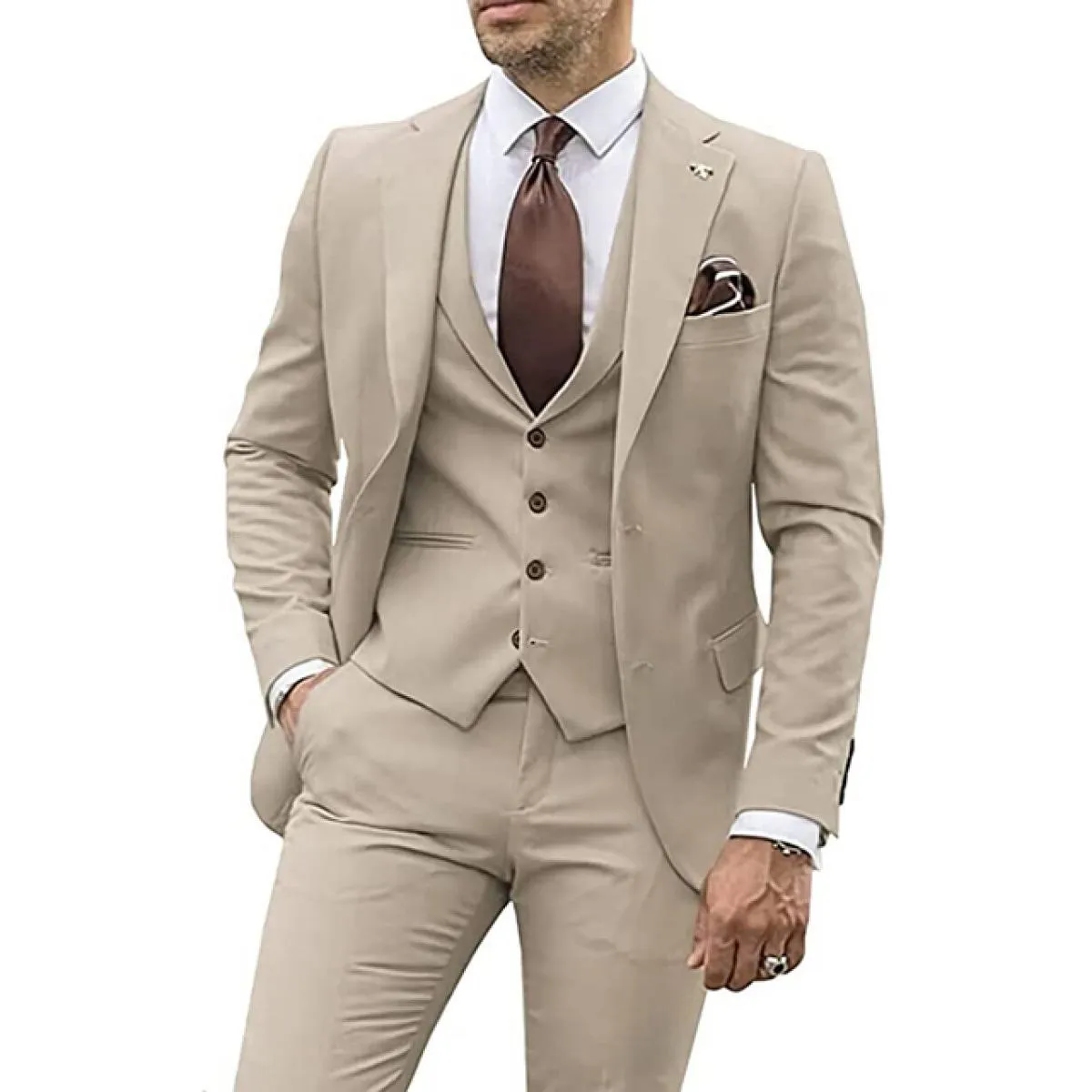 Completo da uomo per feste, affari, casual, smoking da sposo, set di giacche con risvolto con risvolto (giacca + gilet + pantalo
