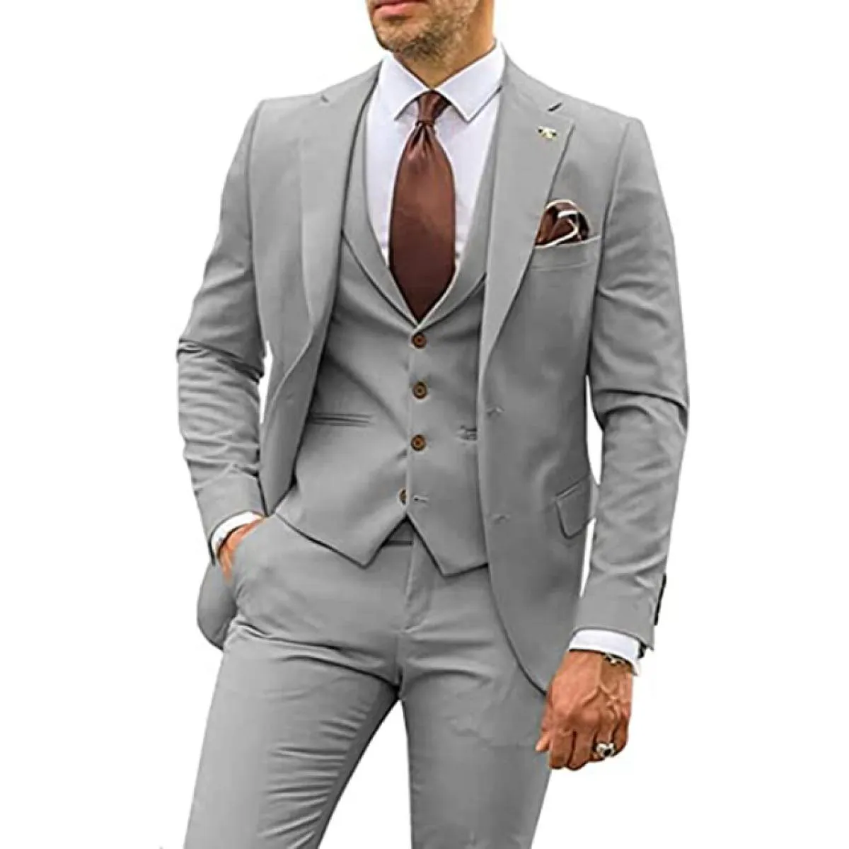Completo da uomo per feste, affari, casual, smoking da sposo, set di giacche con risvolto con risvolto (giacca + gilet + pantalo