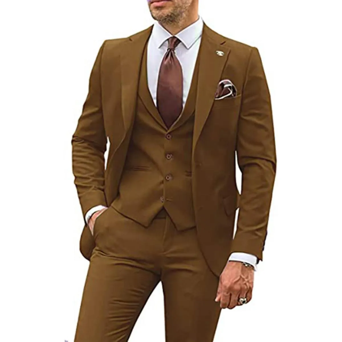 Completo da uomo per feste, affari, casual, smoking da sposo, set di giacche con risvolto con risvolto (giacca + gilet + pantalo