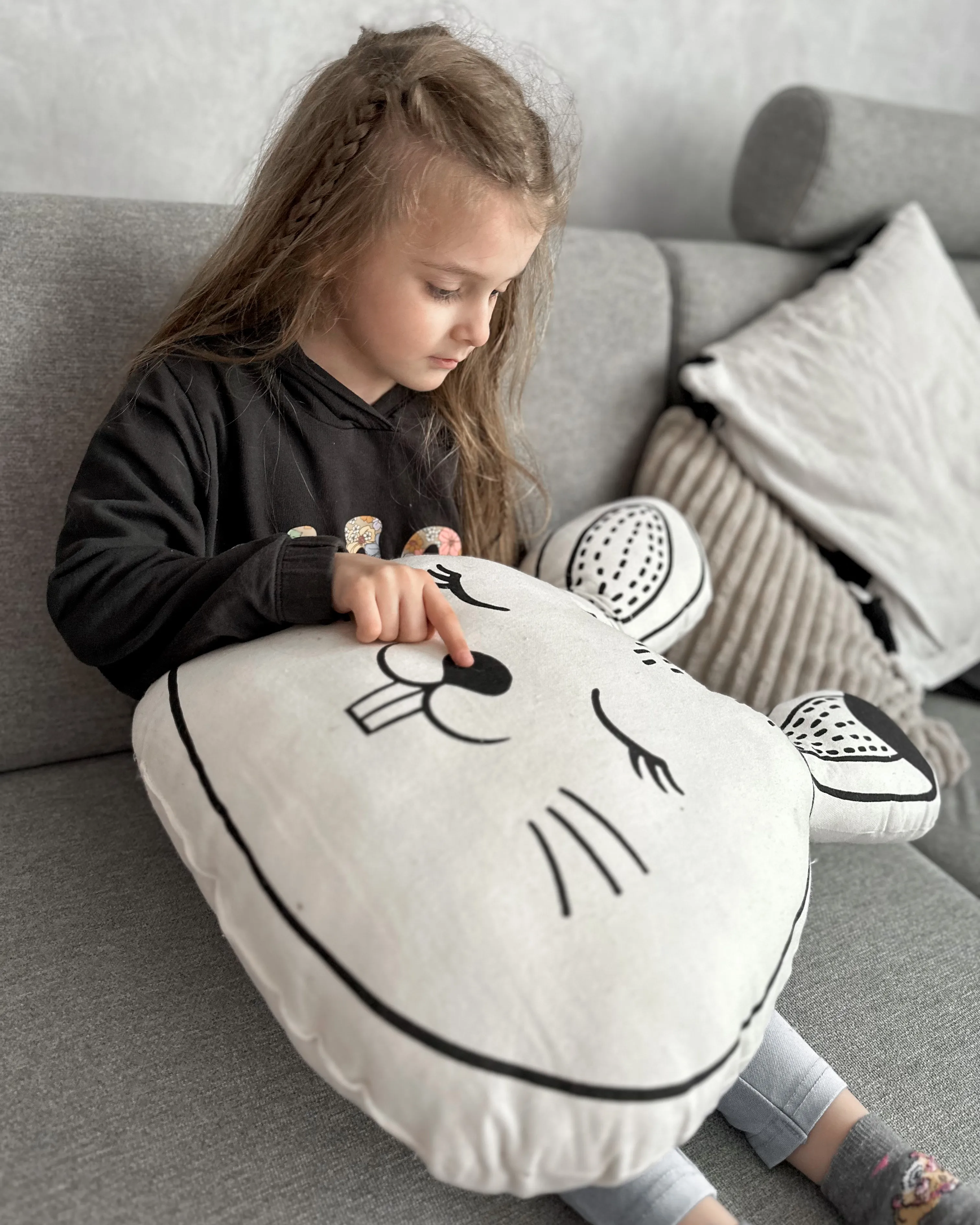 Cotton Kids Cushion Bunny 53 x 43 cm Black and White KANPUR