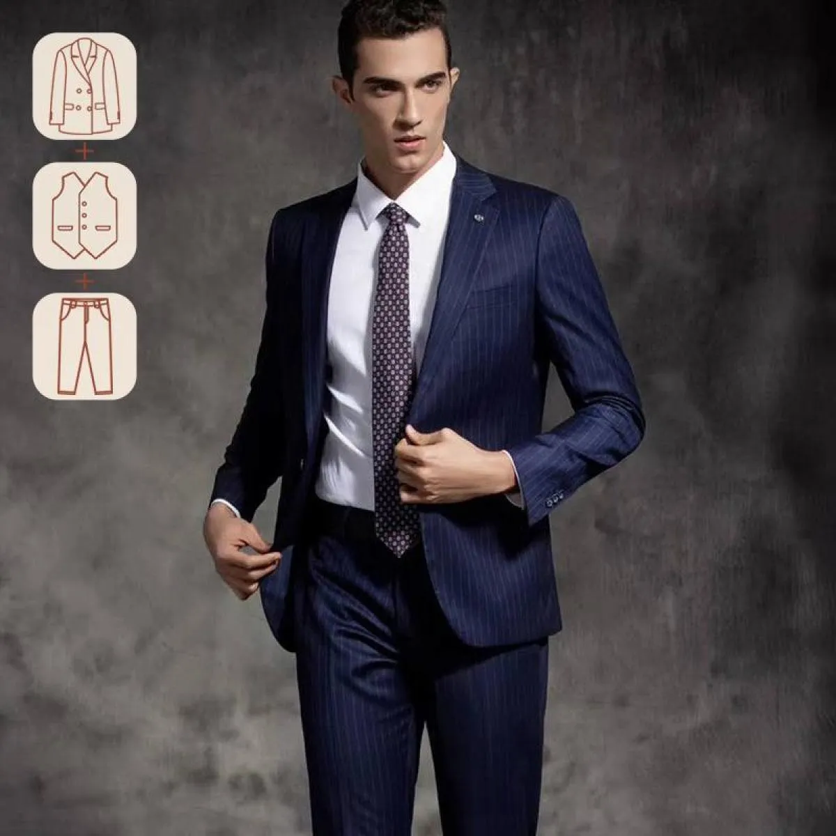 (dimensioni personalizzate) Abito di fascia alta a righe inglesi per abito formale da lavoro da uomo, matrimonio e sposo, gilet