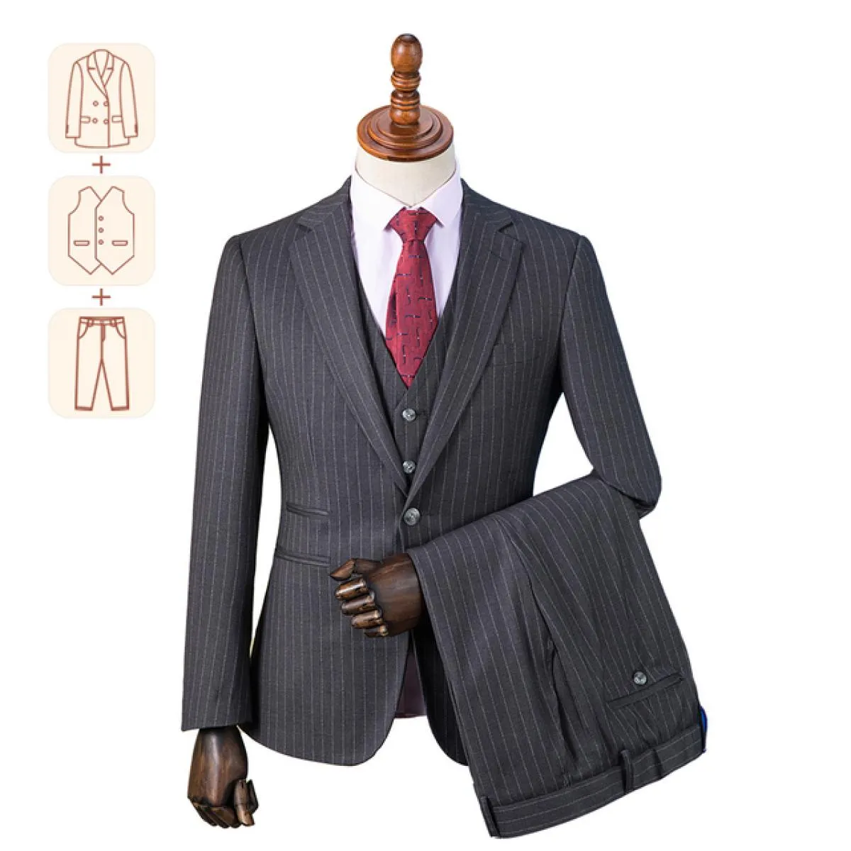 (dimensioni personalizzate) Abito di fascia alta a righe inglesi per abito formale da lavoro da uomo, matrimonio e sposo, gilet