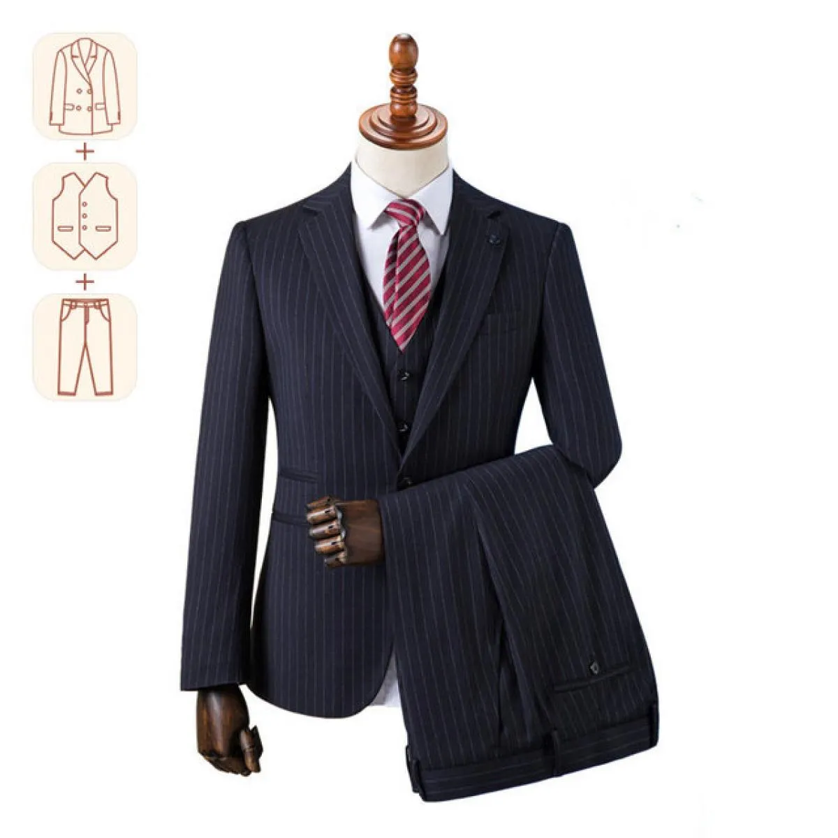 (dimensioni personalizzate) Abito di fascia alta a righe inglesi per abito formale da lavoro da uomo, matrimonio e sposo, gilet