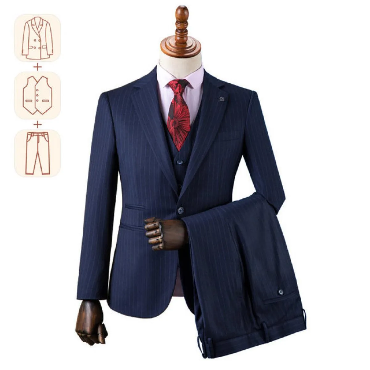 (dimensioni personalizzate) Abito di fascia alta a righe inglesi per abito formale da lavoro da uomo, matrimonio e sposo, gilet
