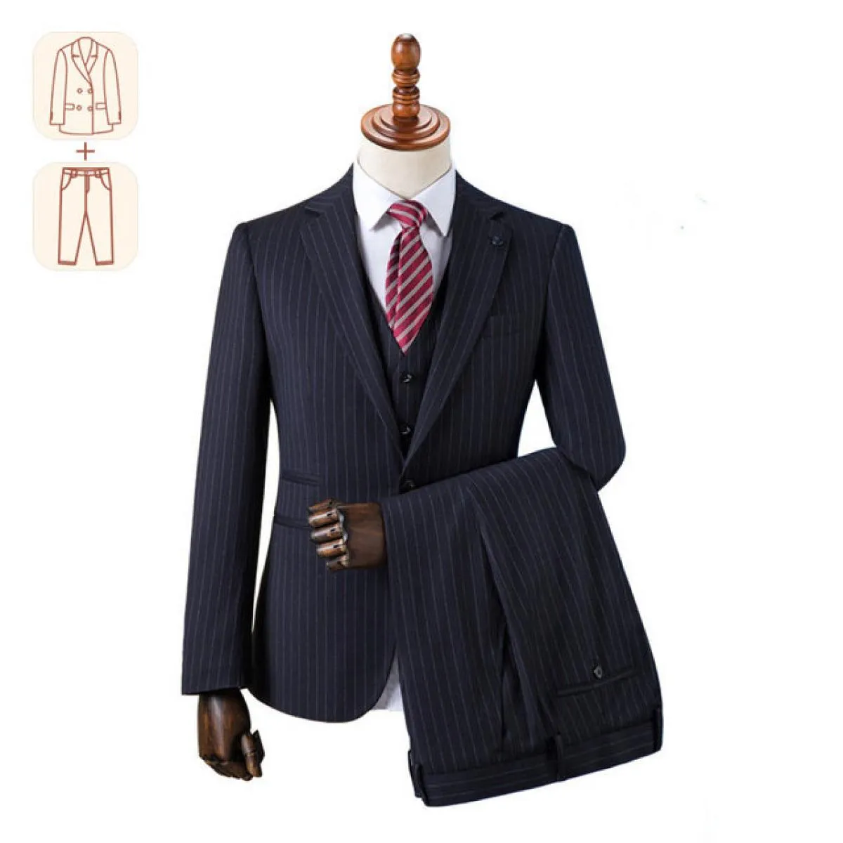 (dimensioni personalizzate) Abito di fascia alta a righe inglesi per abito formale da lavoro da uomo, matrimonio e sposo, gilet
