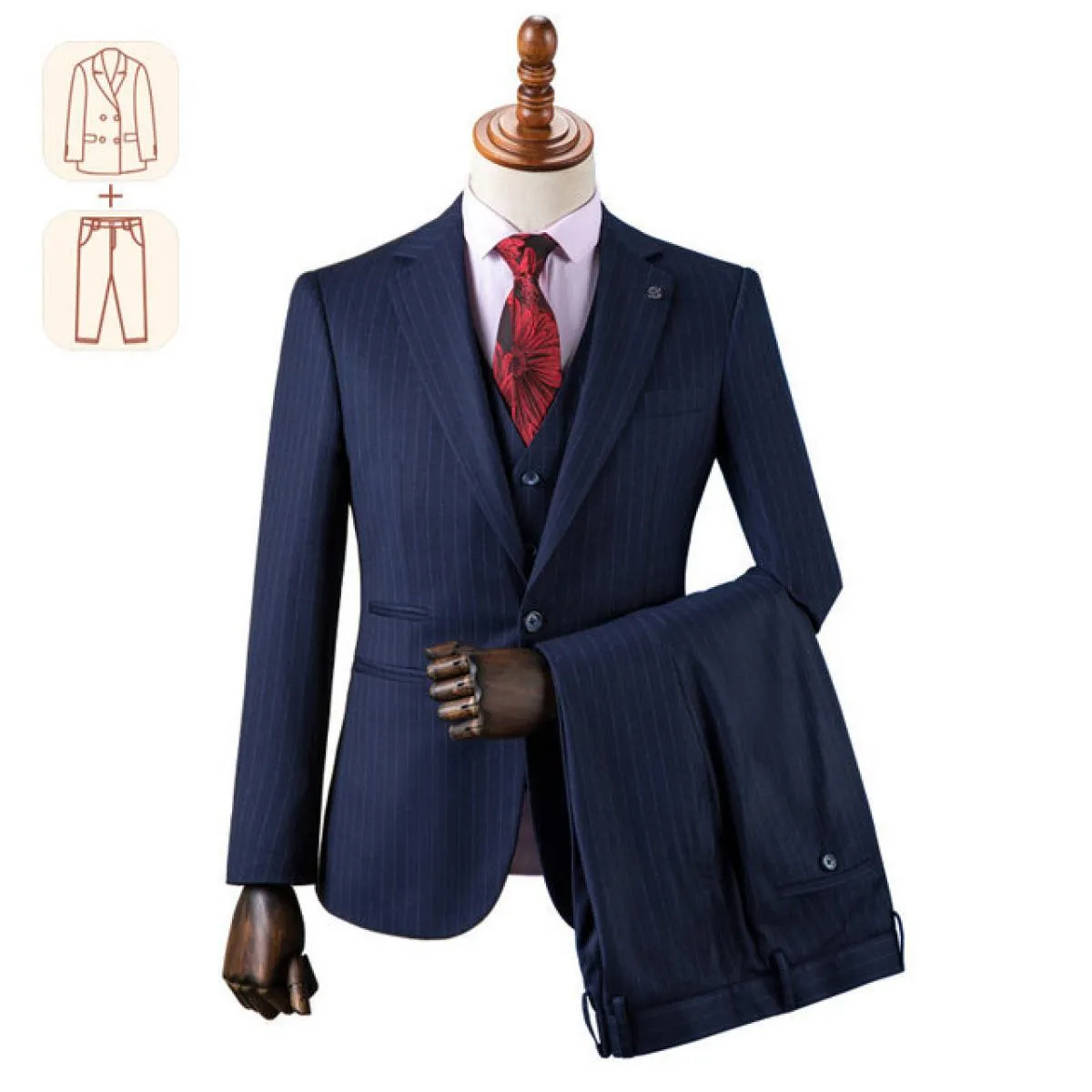 (dimensioni personalizzate) Abito di fascia alta a righe inglesi per abito formale da lavoro da uomo, matrimonio e sposo, gilet