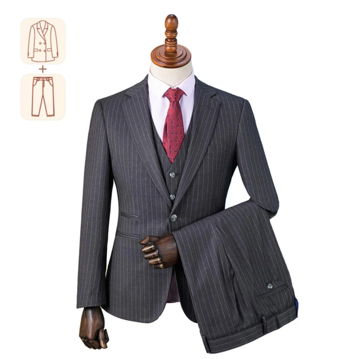 (dimensioni personalizzate) Abito di fascia alta a righe inglesi per abito formale da lavoro da uomo, matrimonio e sposo, gilet